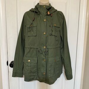 Chaplin Essential Olive Hooded Anorak Cargo Jacket Utility Military Cotton L